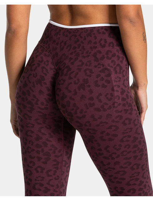 Teveo Eng anliegende, nahtlose Yoga-Leggings mit Leopardenmuster, hautfarbener hoher Elastizität, geeignet als Fitness-Laufhose