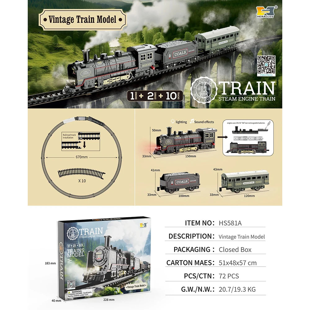 Kinder Retro Elektro-Dampfzug Schienenspielzeug Klassische Eisenbahn Güterzug Hochgeschwindigkeitsstrecken Zugmodell Jungen Spielzeug Weihnachtsgeschenk