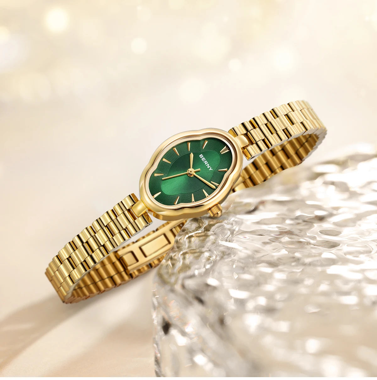 BERNY Gold Watch for Women Ladies Wristwatch Gold Quartz Jewelry Bracelet Set Minimalist Watch Multicolor Small Ladies Watches