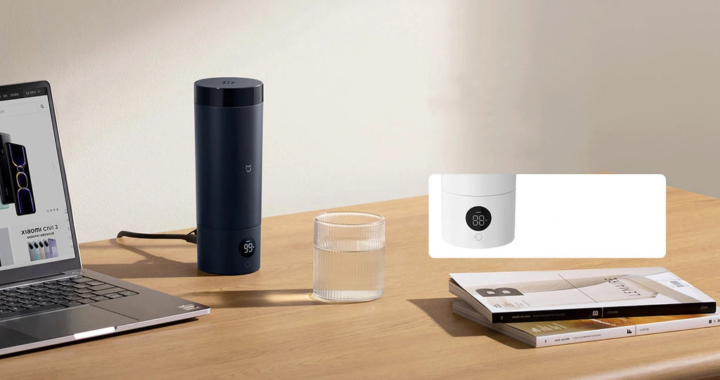 MIJIA Tragbare elektrische Heißwasserflasche 2: 350 ml, 6 Temperaturstufen, 12 Stunden Warmhaltefunktion, Edelstahl 316L, reisefreundlich