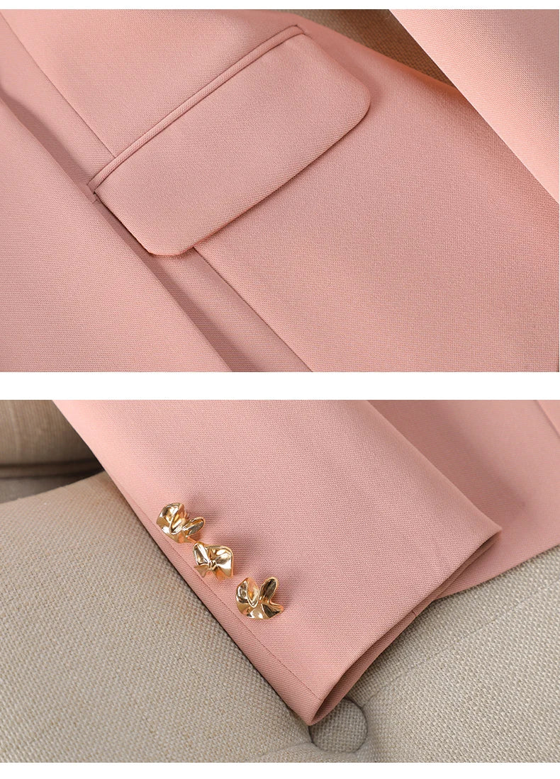 NAVIU Neu 2024 Damen Hosenanzüge Rosa Blazer und Jacken Set Büro Damen Arbeits Business Uniform Weiblicher Hosenanzug OL Stil Beige