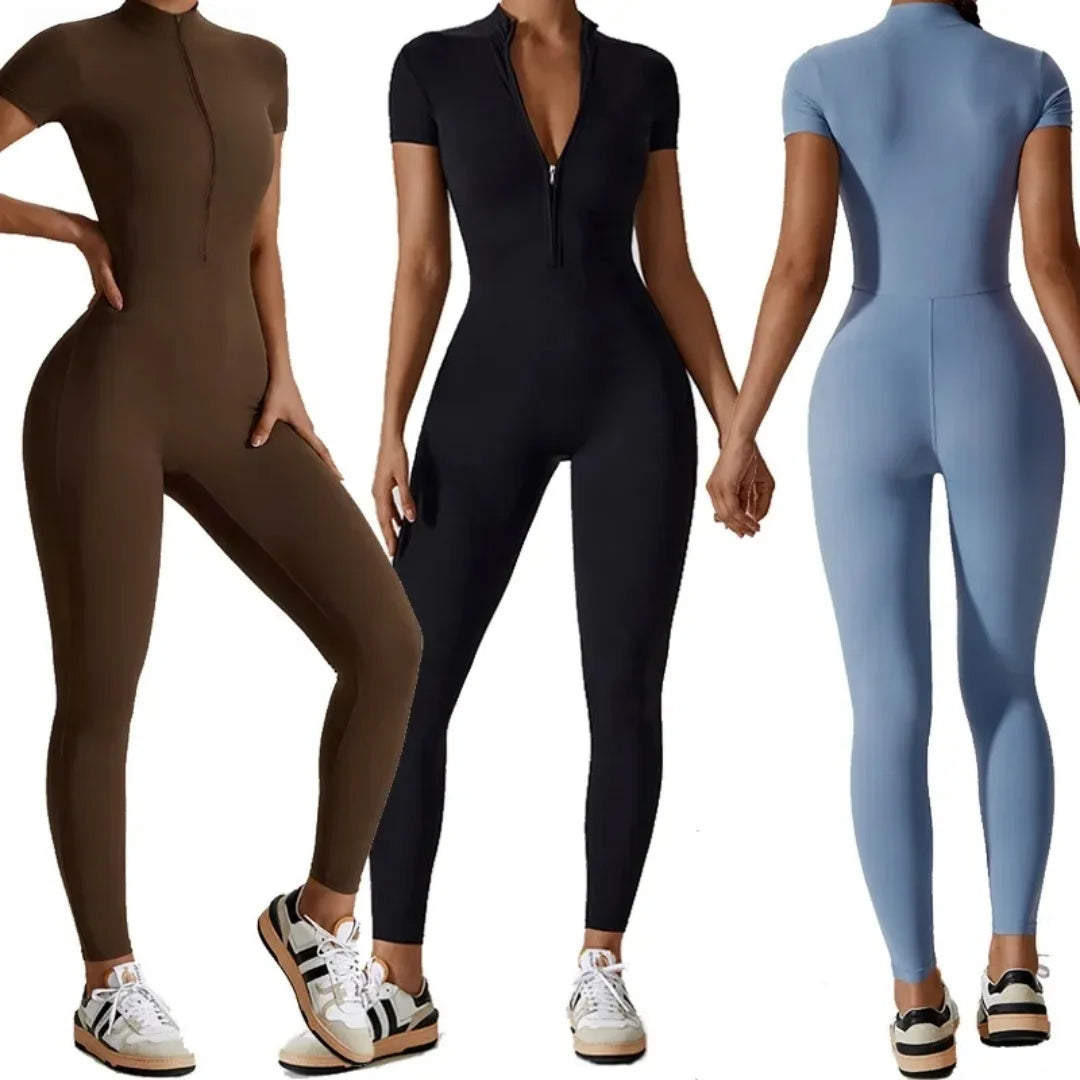 Ärmelloser Yoga-Jumpsuit mit Reißverschluss, schnelltrocknender, atmungsaktiver, figurbetonter Outdoor-Sport-Jumpsuit, Fitnessanzug