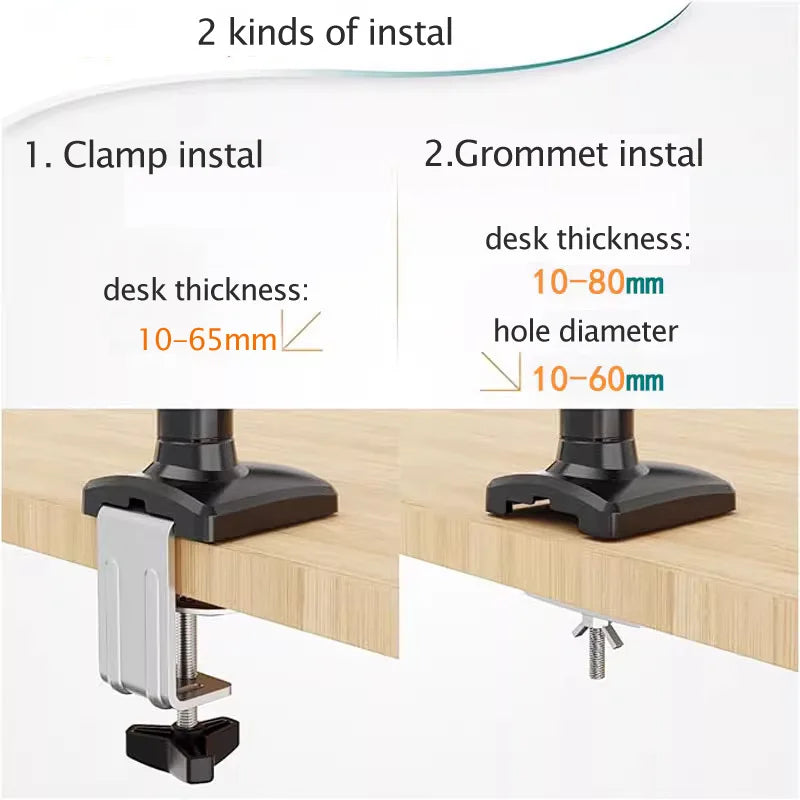 D-MOUNT D90 metal alumin 2-10KG 13"-32" monitor desktop stand mount gas spring arm full motion rotate clamp 0-60mm grommet