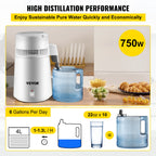 SucceBuy 4L Wasserdestilliergerät Reiniger Filter Spender Heizung Trinkflasche Enthärter 304 Edelstahl Haushaltsgerät