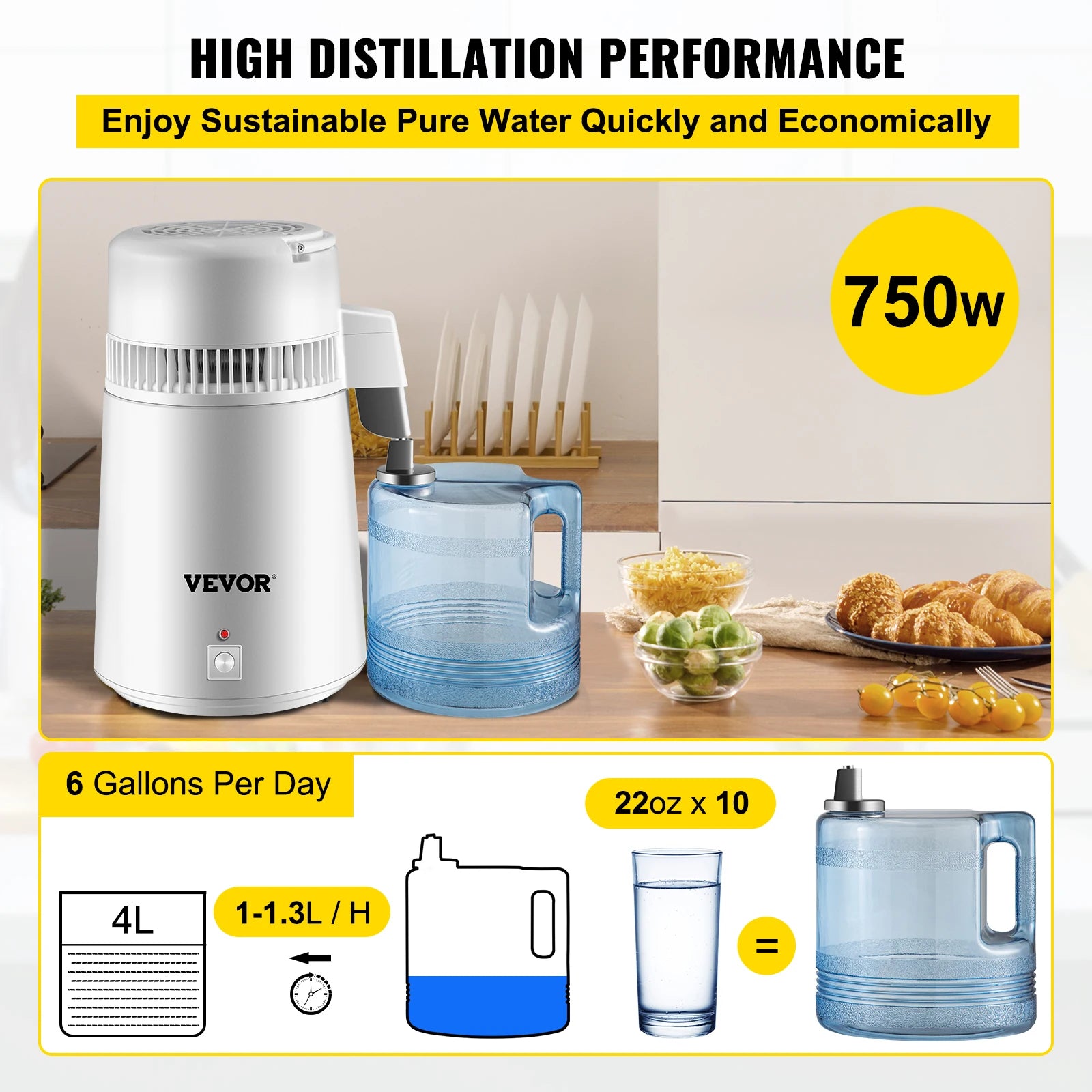 SucceBuy 4L Wasserdestilliergerät Reiniger Filter Spender Heizung Trinkflasche Enthärter 304 Edelstahl Haushaltsgerät