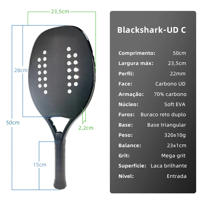 HOOWAN BLACKSHARK Beachtennis Schläger Carbon UD Graphit Raue Oberfläche Weicher Weißer EVA Kern Schläger Beachtennis 22MM