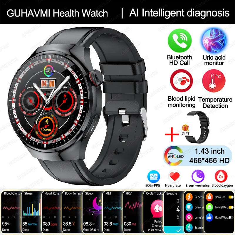 2025 Neue Smartwatch für die Krankenpflege: Blutsauerstoff, Blutfett, Harnsäure, EKG+PPG, Körpertemperatur, Bluetooth-Anruf, Gesundheits-Smartwatch
