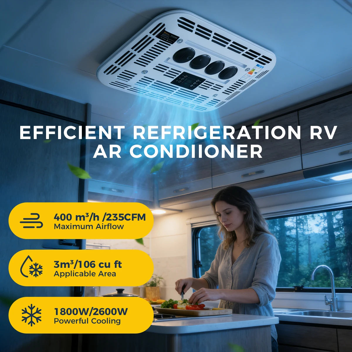 Wohnmobil-Dach-Klimaanlage 12V/24V DC elektrisch kühlend geräuscharm & 4m³ hohe Effizienz für Lieferwagen, Camper, Wohnmobile Zweitbild
