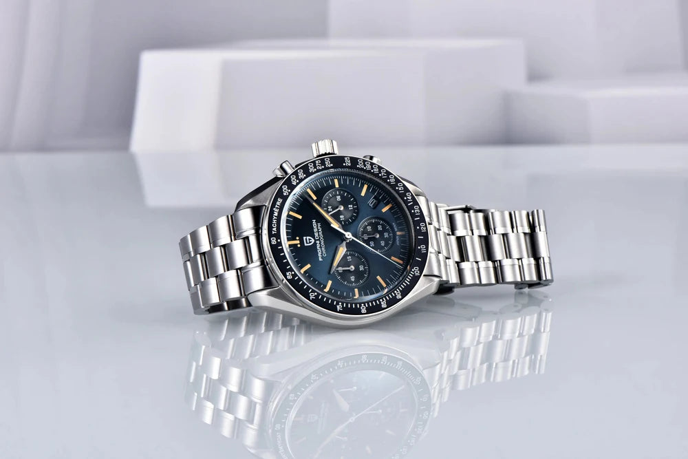 Neue PAGANI DESIGN Moon Men Uhr Retro-Luxus-Quarzuhren für Herren Edelstahl Sport wasserdicht Chronograph Herren+Mit BOX