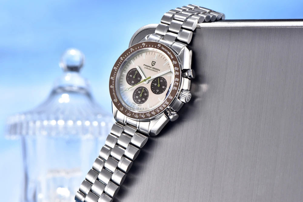 Neue PAGANI DESIGN Moon Men Uhr Retro-Luxus-Quarzuhren für Herren Edelstahl Sport wasserdicht Chronograph Herren+Mit BOX