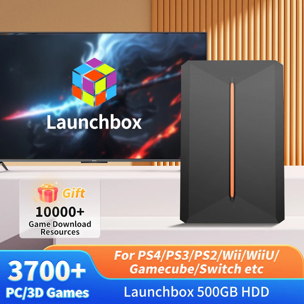 Launchbox 500GB Gaming-Festplatte, tragbare Gaming HDD mit über 3700 PC-/3D-Spielen für PS4/PS3/PS2/Wii/WiiU/Switch Spielekonsolen für PC Hauptbild