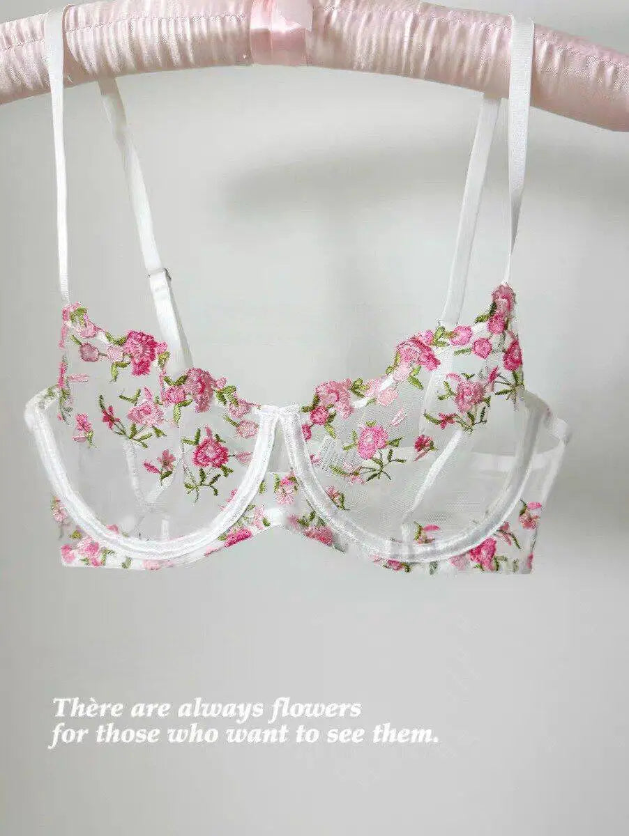 Europäische Frauen verführerischer transparenter BH mit Spitzenstickerei und Bügel, Minimizer für große Brüste, Anti-Sagging, weiche Dessous, S-XL BH-Set