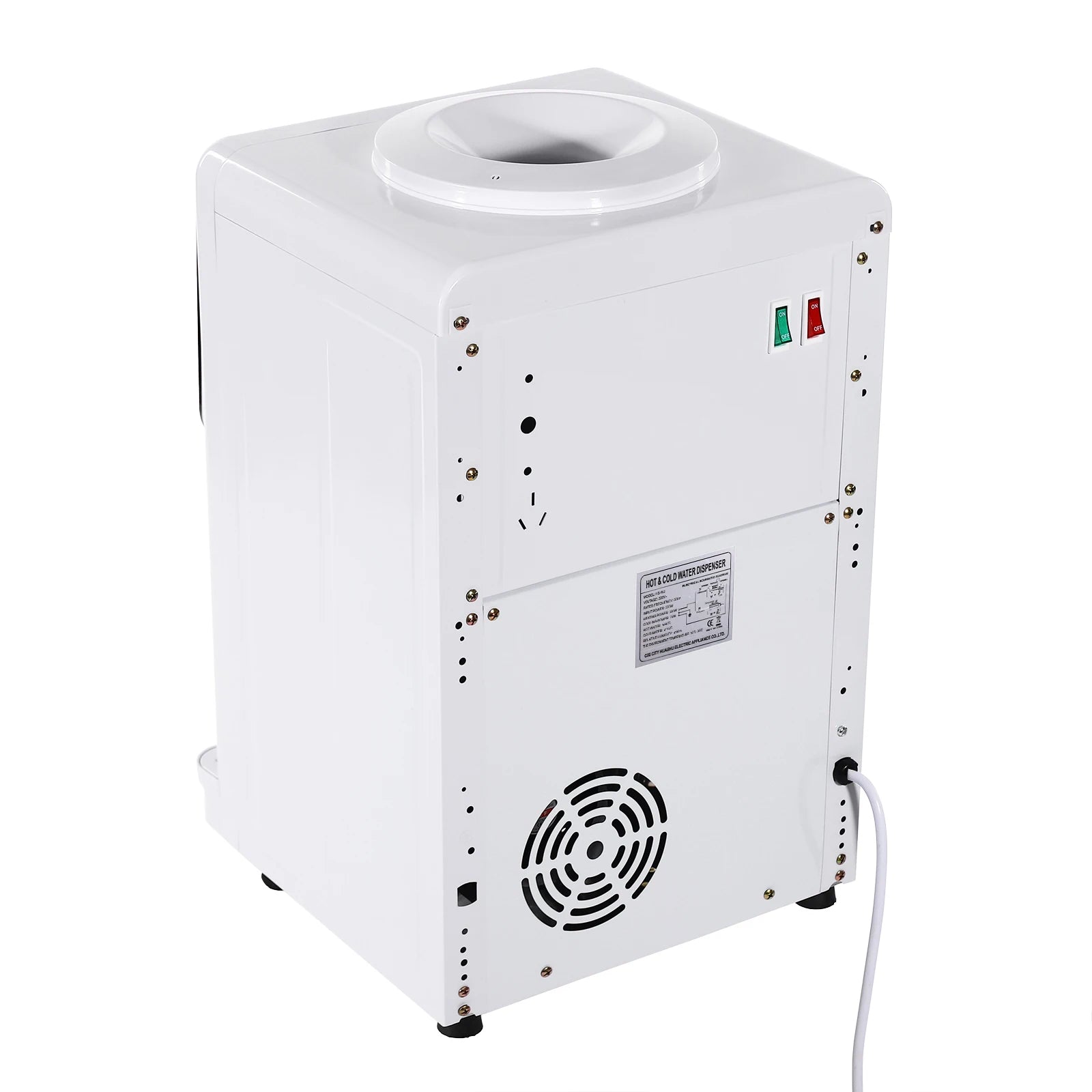Moderner weißer elektrischer Wasserspender, 31*30*48cm, wassergekühlter Spender, 500W Desktop-Warm- und Kaltwasserspender