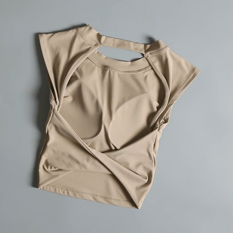 Sexy rückenfreies Sport-Top für Damen, fester Brustpolster, eng anliegendes, schnell trocknendes, schlankes Yoga-Oberteil, atmungsaktives Fitness-Shirt