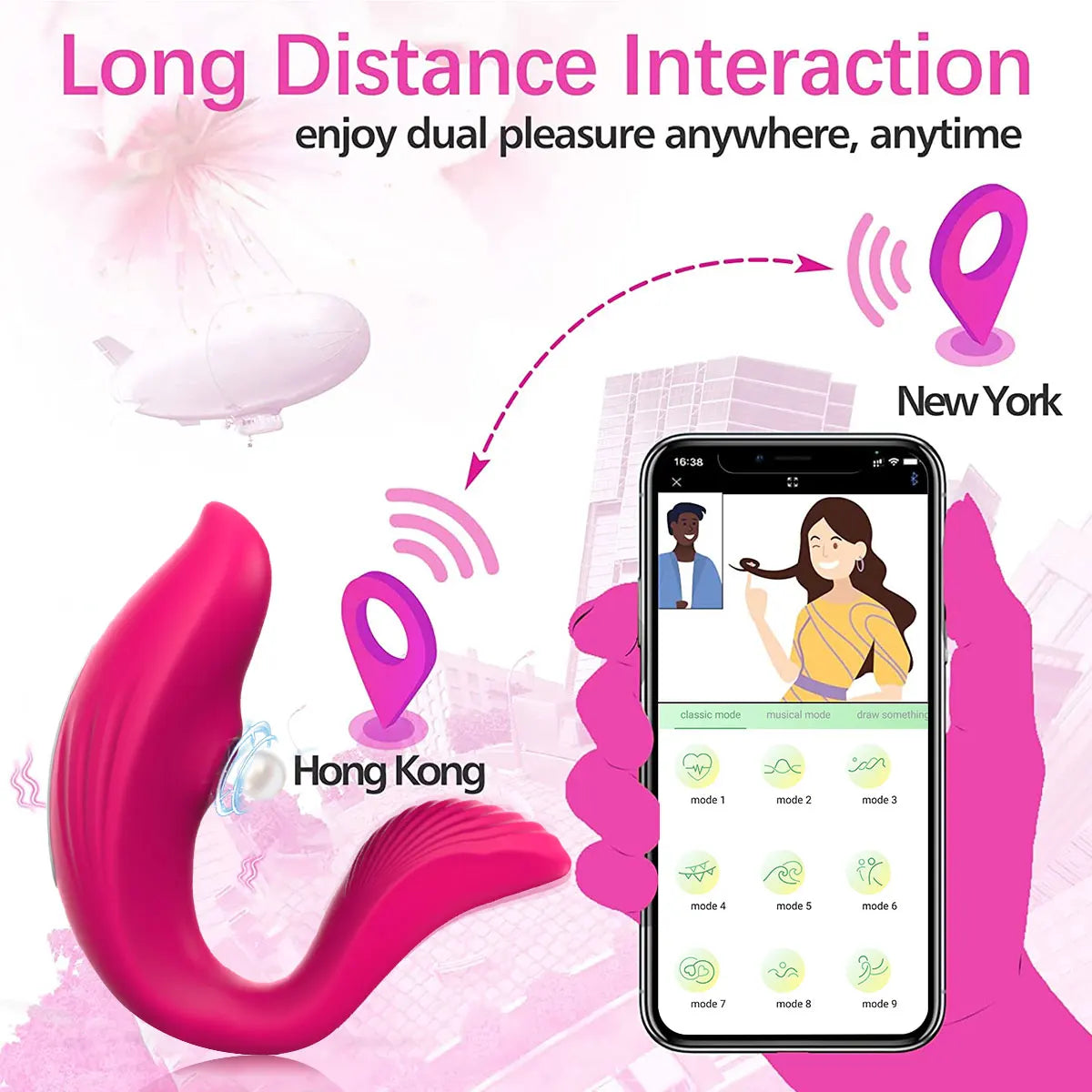 Leistungsstarker kabelloser ferngesteuerter Vibrator tragbarer U-förmiger Dildo-Massager Dual-Kitzler-Stimulation Paar-Sexspielzeug für Frauen