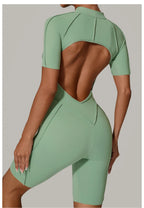 Damen-Trainingsanzug Fitness-Workout Sportkleidung Outfit Reißverschluss-Jumpsuit Yoga Fitness Overall Set Offene Rücken Bodysuits Anzug für Damen