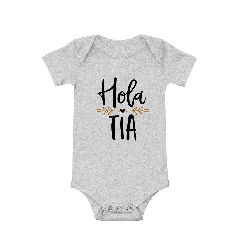 Hola Tio Tia Schwangerschaftsankündigung Baby Body Strampler Säuglingskleidung Freizeit-Overalls Schwangerschaftsgeschenk für neue Tante Onkel