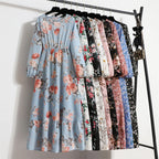 Frühling Sommer Damen Maxikleider Casual Langarm Geblümt O-Ausschnitt Damen Boho Strandparty Langes Kleid Mujer Vestidos
