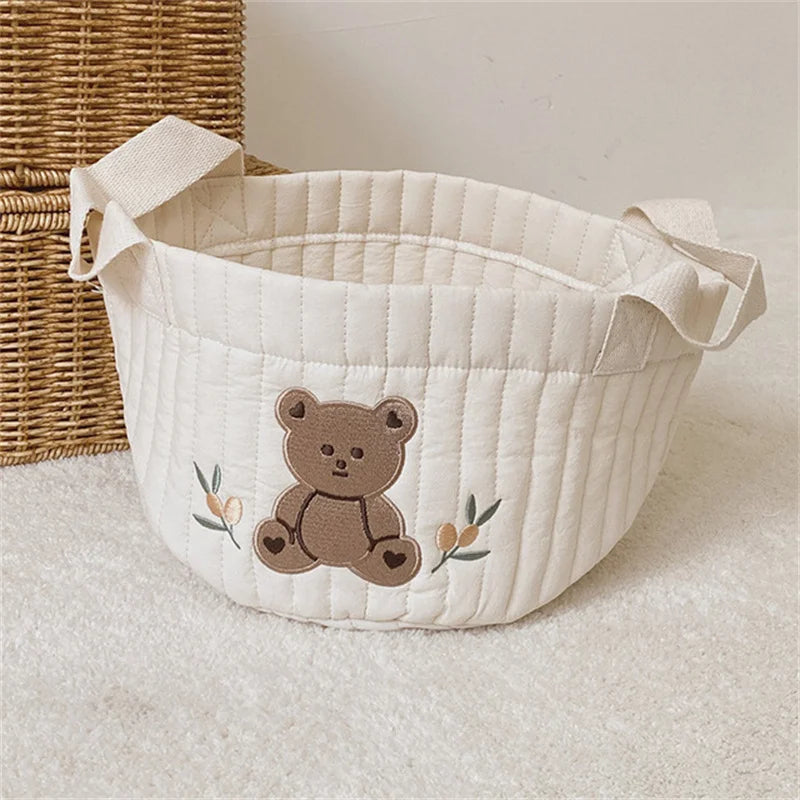 Niedlicher Bären-Stickerei INS Baby Wickeltasche Windel Caddy Windelkorb Mummy Mutterschaftstasche für Neugeborene - Aufbewahrungsorganisator für Spielzeug und D