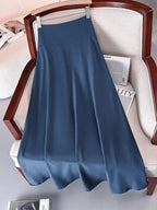Neu eingetroffen: Kleider, einfarbige A-Linien-Röcke für Damen, Bekleidung, langer Rock mit hoher elastischer Taille für Damen mit Schleife, elegante Damenröcke