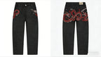 Y2K Black Washed Bestickte High-Waisted Oversized Jeans Herren Europäischer und Amerikanischer Retro Klassiker Lockere Weite Gerader Schnitt Hosen