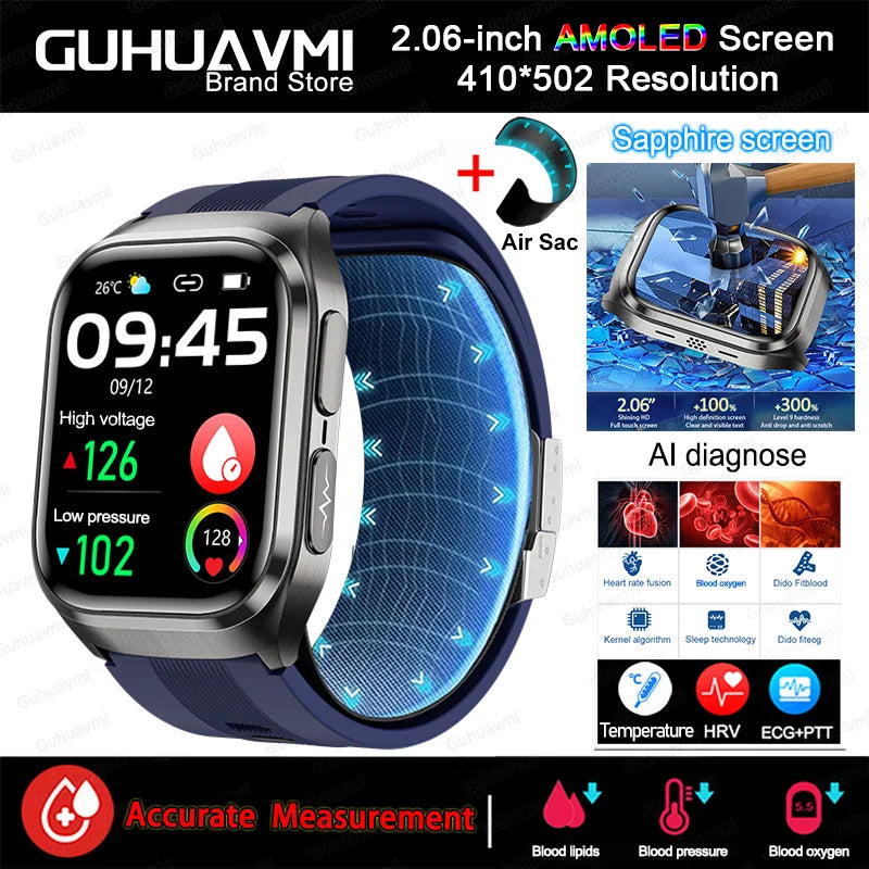 2026Neue Gesundheitsuhr Blutdruck Genaue Messung Smartwatches Herren Harnsäure Blutfette wasserdicht Airbag Smartwatch Damen