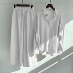 Große Größen Casual Locker Zweiteiler Weites Bein Hose Langarmshirt Hellbeige Street Style Elegant Qualität Polyester Somm...