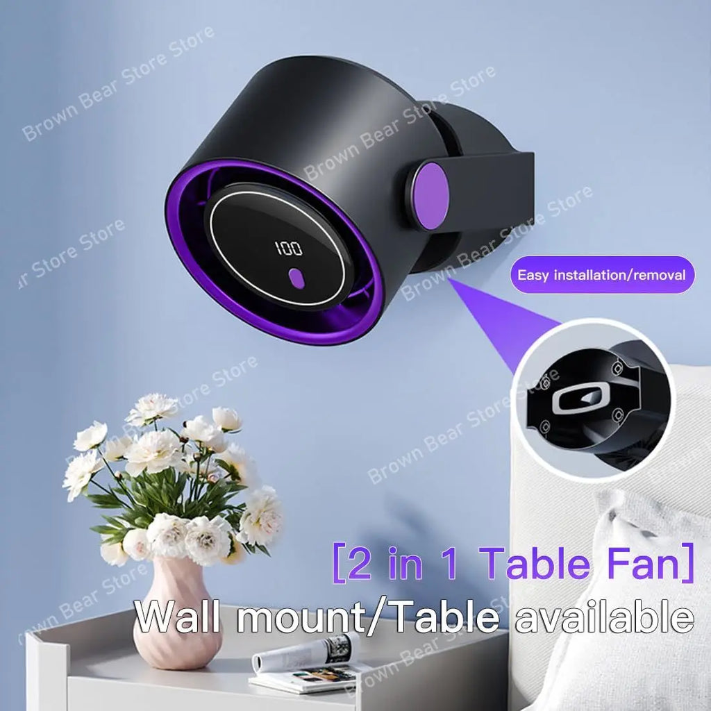 100 Stufen Lüfterloser Ventilator Tragbar Klein USB-Aufladung Leiser Desktop Digitalanzeige Hochgeschwindigkeits-Umluftkühlventilator