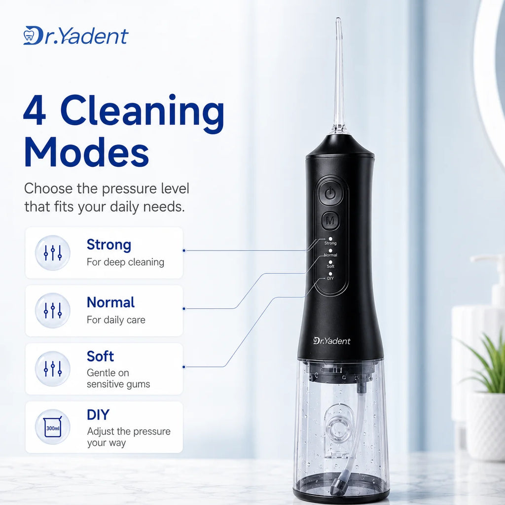 Dr.Yadent YD06 Kabelloser Munddusche Wasserflosser 300ML Tragbarer Wasserstrahl USB-C Schnellladung 7 Düsen 4 Modi IPX7 Wasserdicht