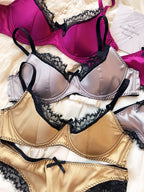 Französisches Dessous-Set mit dünnen Cups, sexy Spitze, Push-up-BH, Mode für Damen, Seidenstoff, Unterwäsche, hochwertige Intimates, BHs und Höschen
