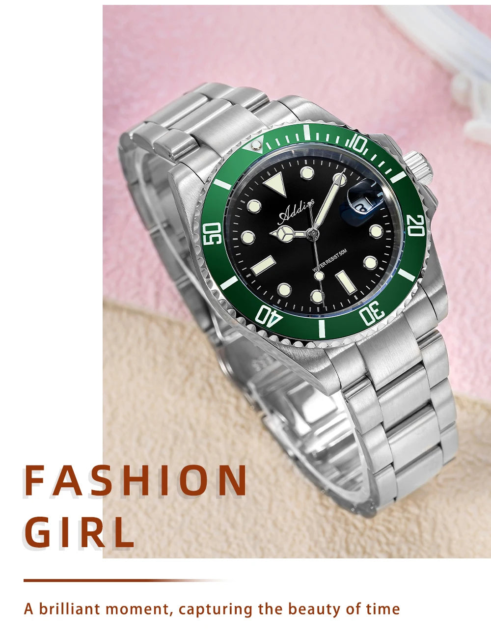 ADDIES Luxus Damenarmbanduhren Elegant Klassische 36mm Business Damenuhr BGW9 Leuchtend Wasserdicht Edelstahl Quarz Damenuhren
