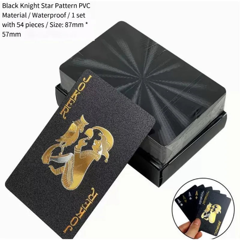 Brandneues 54-teiliges schwarz-goldenes Plastik-Spielkarten-Foliensatz Poker Magic Tool Party Tabletop Spiel