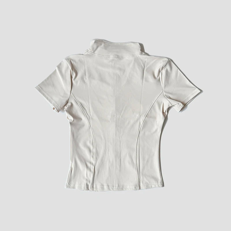 Slim Fit Kurzarm Yoga Shirt Damen Stehkragen Reißverschluss Jacke High End Lauf Sport Fitness Top
