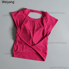 Sexy rückenfreie Sportweste Damen mit fixiertem Brustpolster Eng anliegend Schnell trocknend Schmale Passform Yoga Top Atmungsaktives Fitness-Shirt