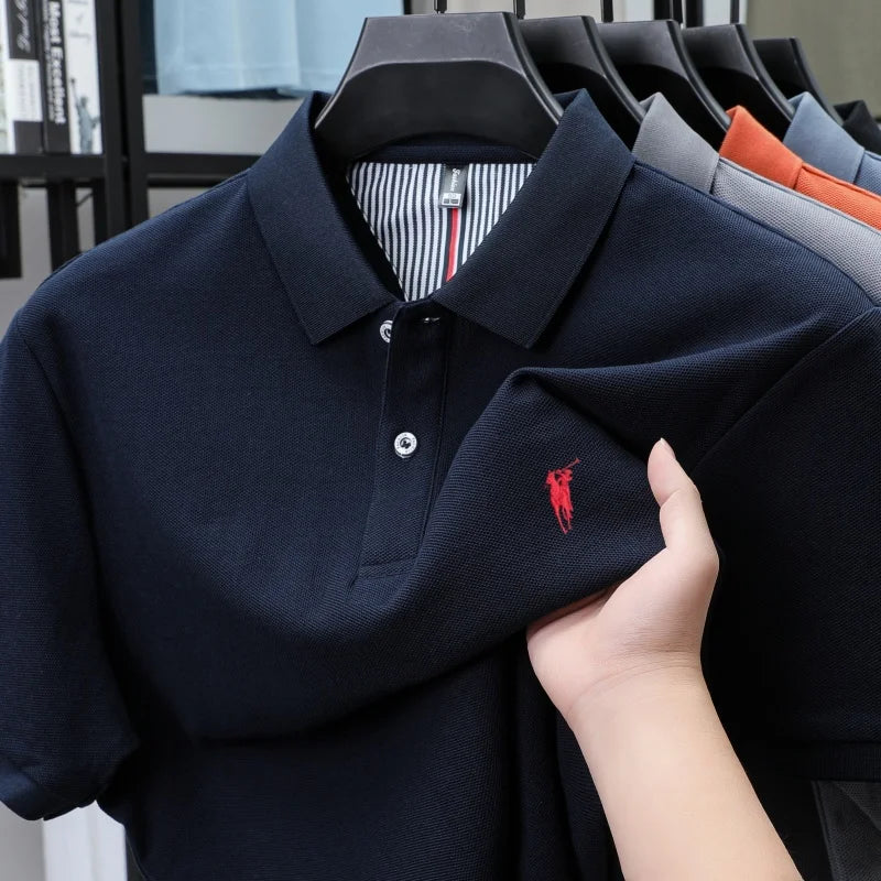 Polo-Shirt aus 100 % reiner Baumwolle, Kurzarm, High-End-Luxusmarke, Mode, Paul Pony Stickerei, Golf, Business Casual Herren T-Shirt