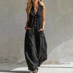 Jumpsuits Damen 2026 Playsuits Doppel-Taschen lässige Leinen-Baumwoll-Ärmellose lange Jumpsuits Damenbekleidung