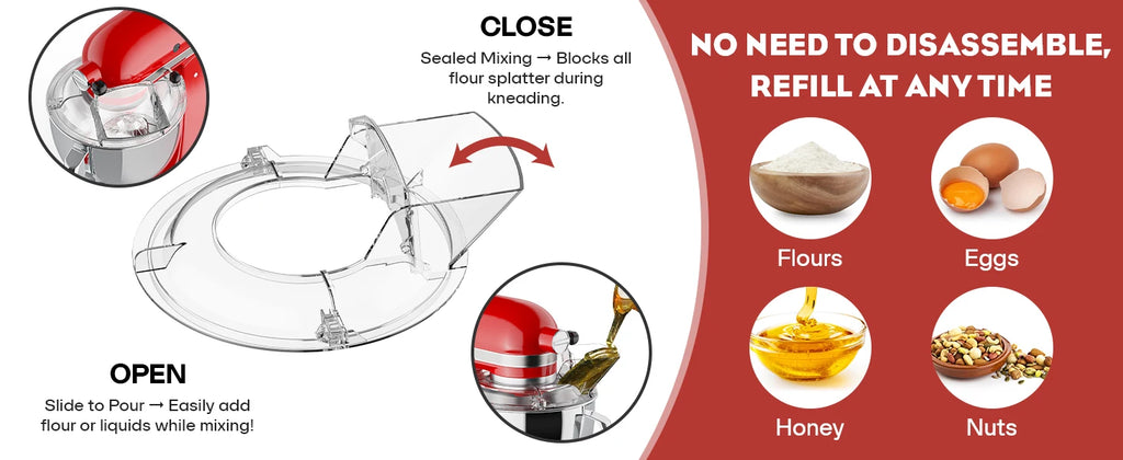 Spritzschutz, Abnehmbarer Klappdeckel für KitchenAid 4.5-5QT Küchenmaschine mit Kippkopf, Zubehör für Rührschüsseln