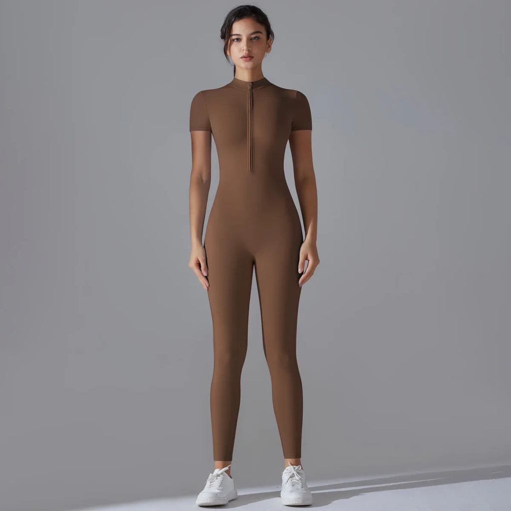 Ärmelloser Yoga-Jumpsuit mit Reißverschluss, schnelltrocknender, atmungsaktiver, figurbetonter Outdoor-Sport-Jumpsuit, Fitnessanzug