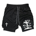 Herren-2-in-1-Lauf-Workout-Shorts mit Druck, Christian Gym Athletic Performance Shorts mit Handytasche und Handtuchschlaufe, Activewear