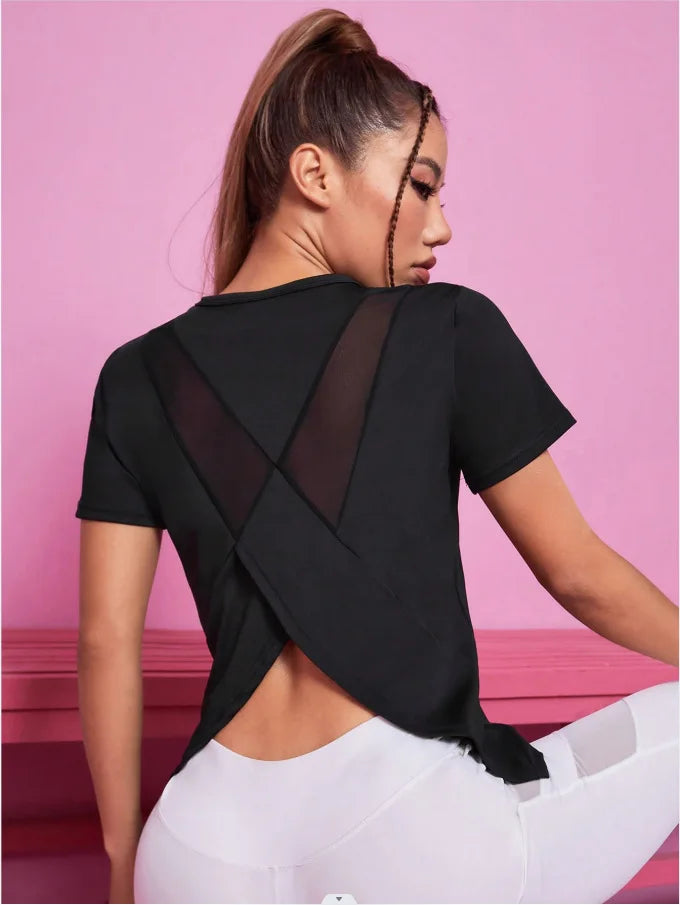 Damen Nahtloses Yoga T-Shirt Weibliches Fitness Crop Top Workout Gym Training Shirts Sportliche Kurzarm Yoga T-Shirts Sportbekleidung