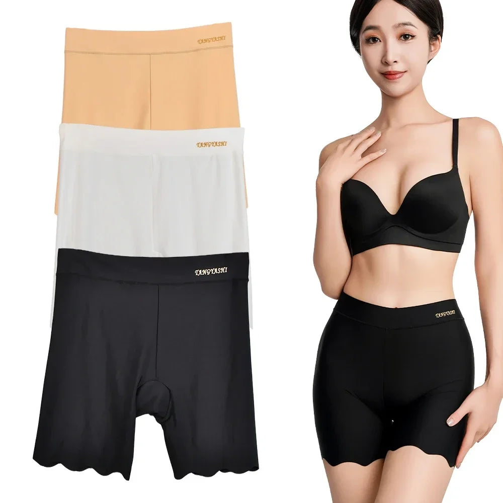 2er-Pack Nahtlose Sicherheits-Shorts Damen Eisseide Sommer Anti-Scheuer Unterwäsche Boxershorts Unterrock-Slip Übergröße Kurze Leggings 40-100kg
