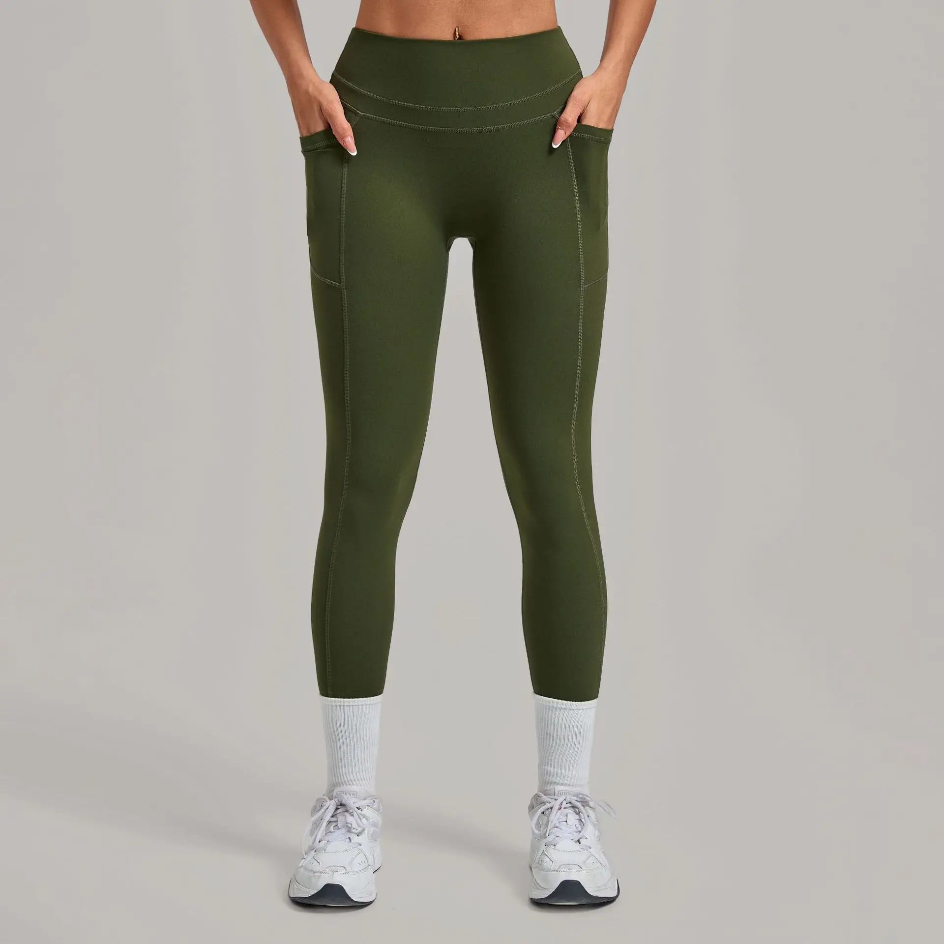 Women's Gym High-waisted High-stretch Yoga Pants with Side Pockets Leggings Workout Running Tights Quick-dry Fitness Trousers