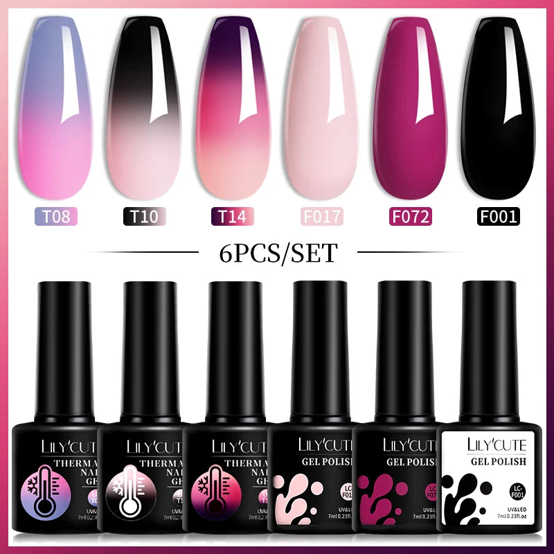 LILYCUTE 7ML 6PCS Neon Gel Nagellack Set fluoreszierend Farbwechsel Semi Permanent Soak Off Maniküre-Kit Nail Art Gel