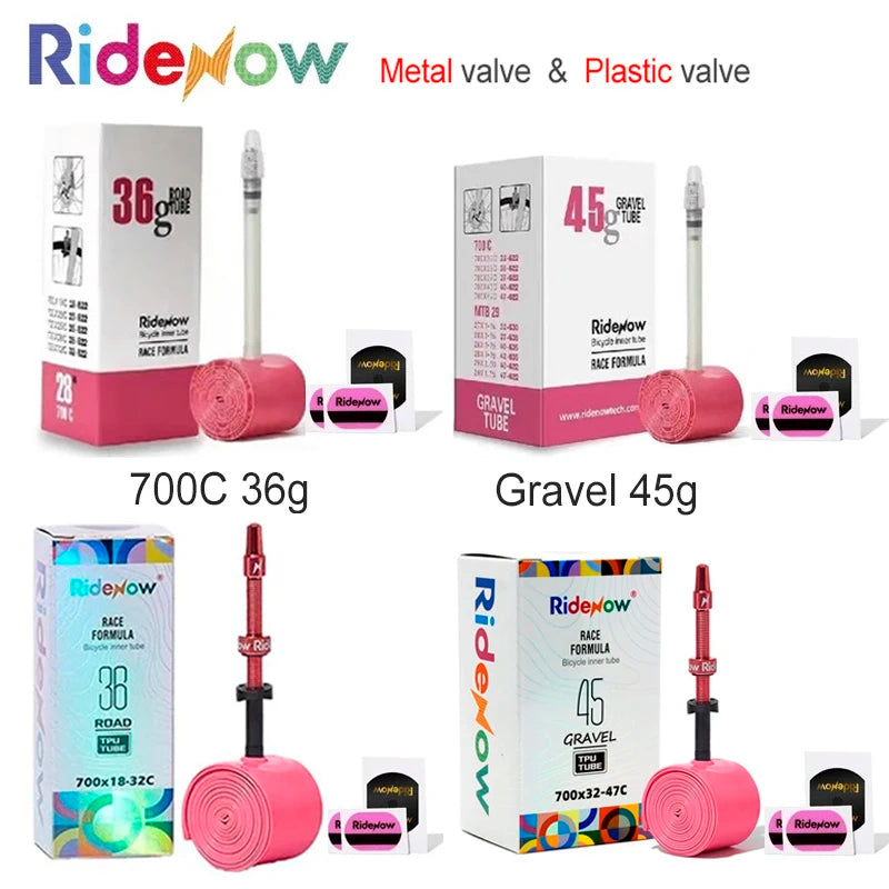 RideNow 700c TPU-Schlauch 700Cx18-32C/32-47C Rennrad Gravelbike Kunststoffventil & austauschbarer Metall-Ventilkern Außengewinde-Schlauch