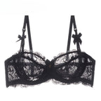 MOYISU Sommer-Dessous-Set, transparenter französischer Spitze, Minimizer-BH, Slip, ultradünn, sexy Damenunterwäsche, großer Busen, sexy Po & Höschen
