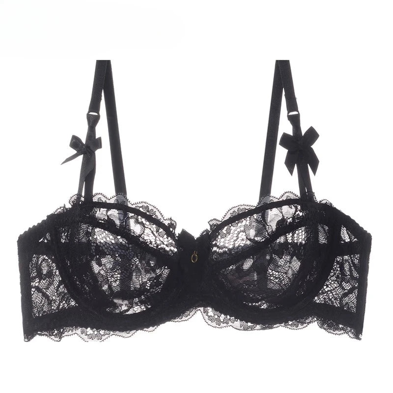 MOYISU Sommer-Dessous-Set, transparenter französischer Spitze, Minimizer-BH, Slip, ultradünn, sexy Damenunterwäsche, großer Busen, sexy Po & Höschen