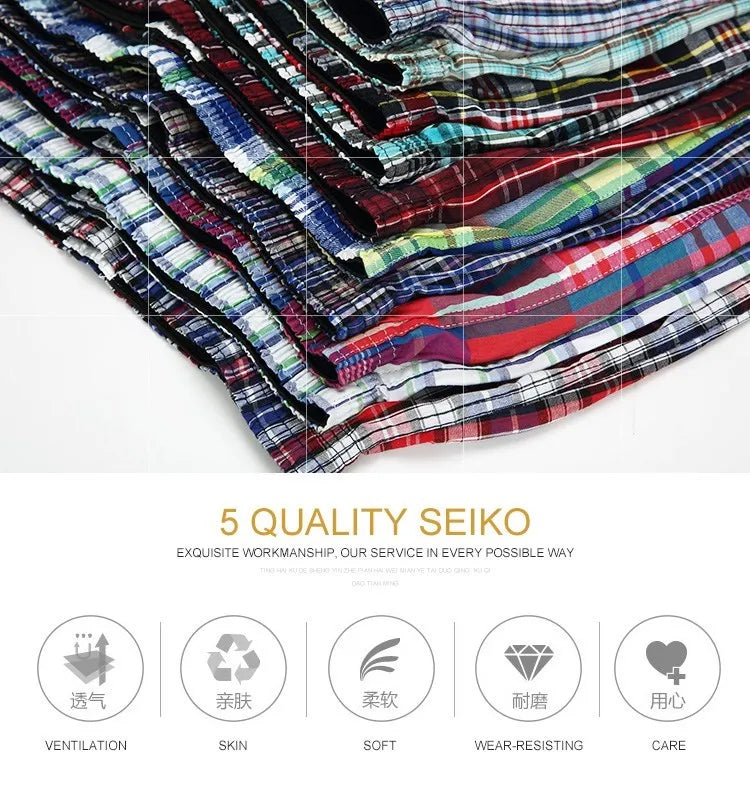 4 Herren-Boxershorts Locker Herrenunterhosen Baumwolle Großes Karomuster Pfeilhose Übergröße Klassische Basics Karo