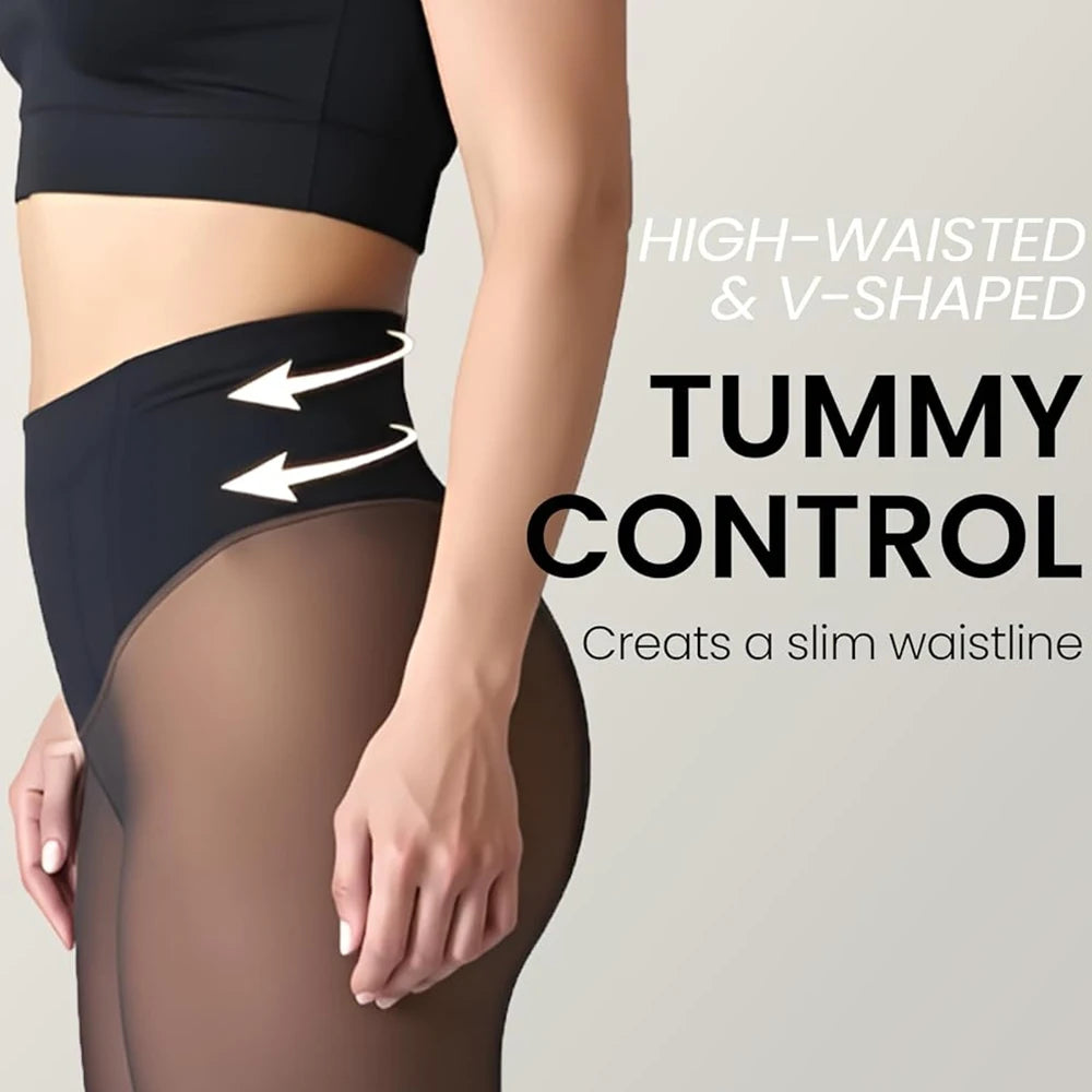 Einnaht-Fleece-Strumpfhose gefütterte Thermo-Leggings formgebender Kompressionsbund durchscheinende Strumpfhose transparente Fleece-Leggings große Größen