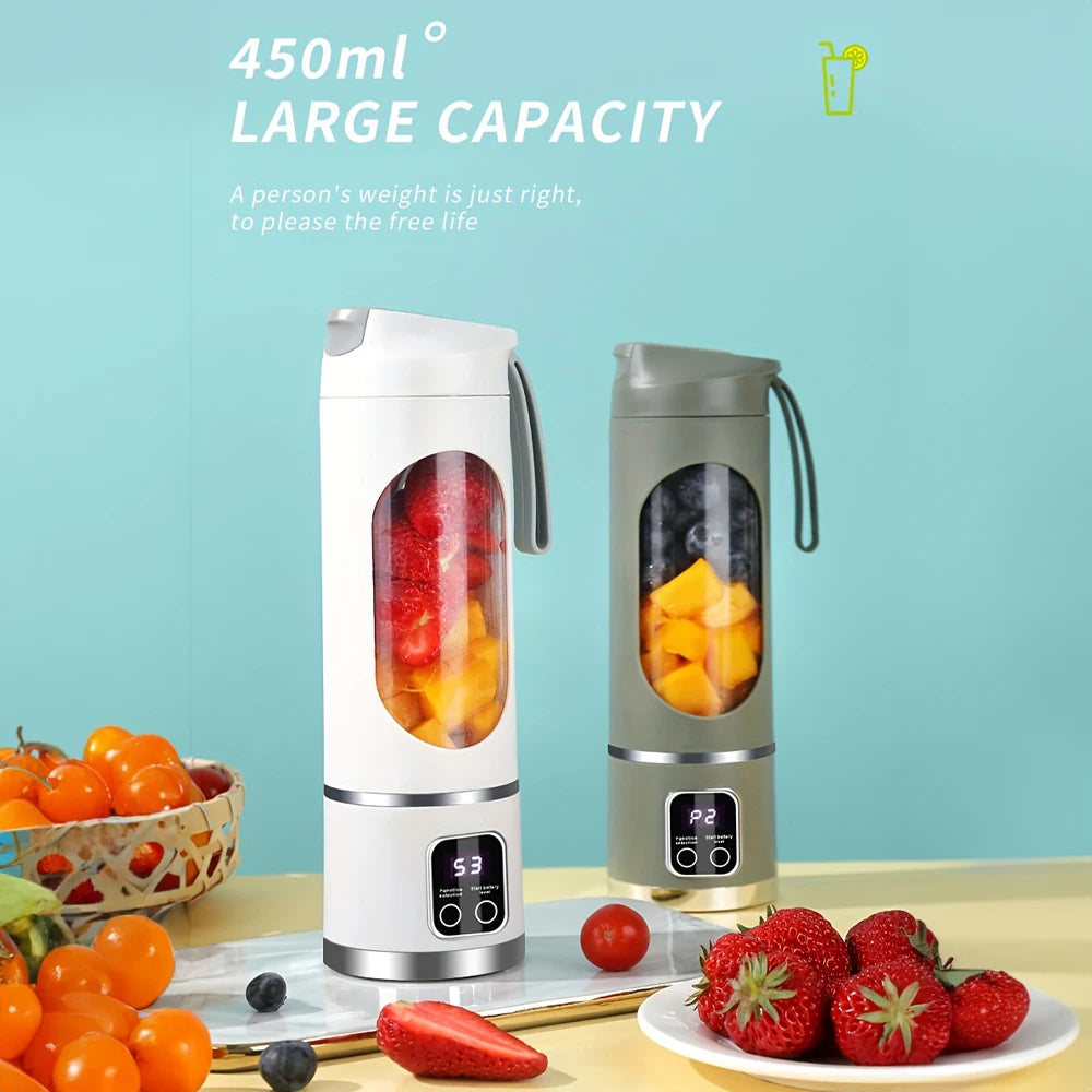 Portable Outdoor Electric Juicer 450ML  Digital Display Juice Cup USB Charging Mini Fruit Juicer