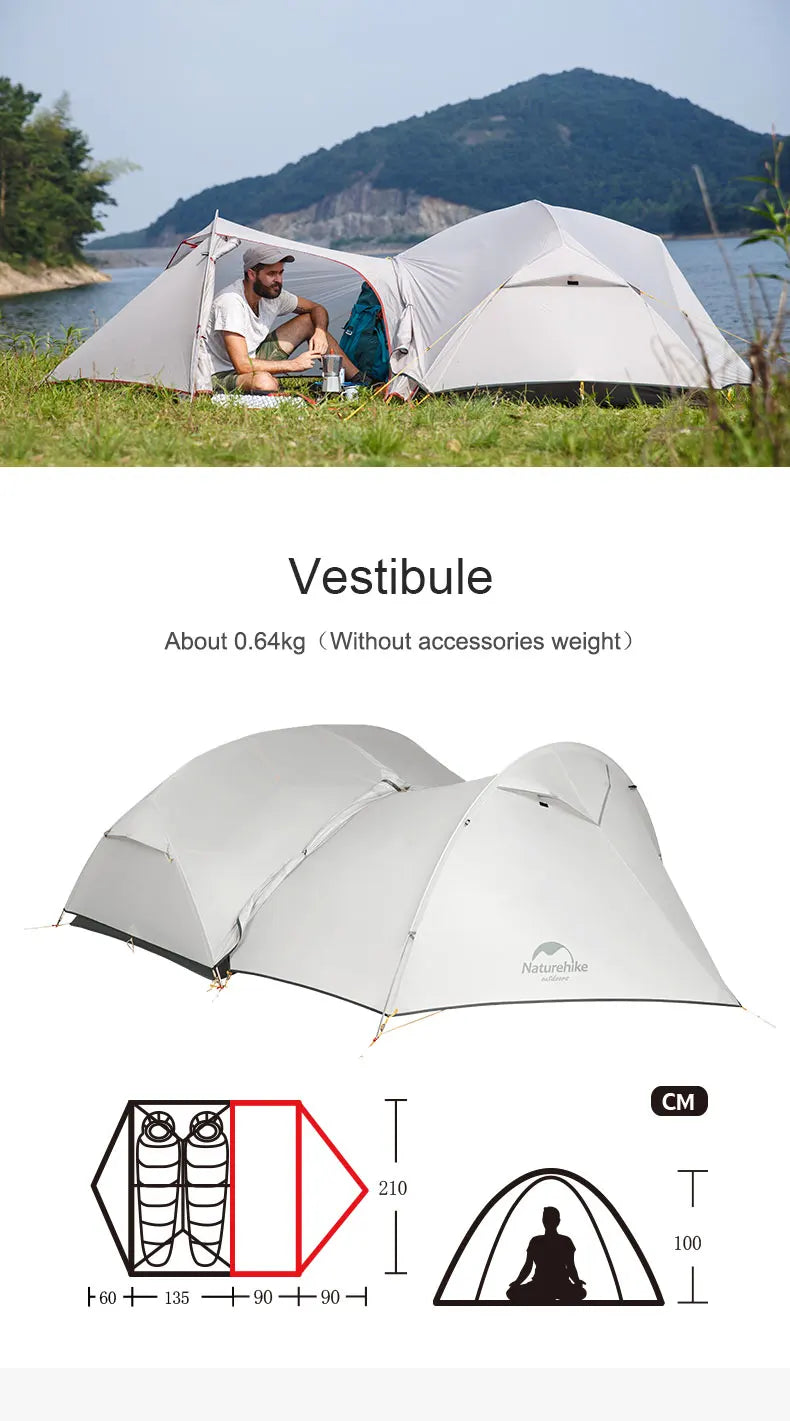 Naturehike Mongar UL 2 Zelt 2 Personen Trekkingzelt 20D Ultraleichtes Reisezelt Wasserdichtes Wanderzelt Überlebenszelt Outdoor Camping Zelt